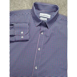 Mizzen Main Shirt Men's Medium Purple Plaid Leeward Trim Fit Button Up Stretch M